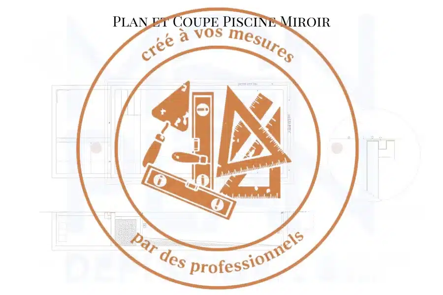 Plan de construction et coupes piscine miroir - vue en plan et coupes cotées, goulotte périphérique et bac tampon - PDF - Echelle 1/50